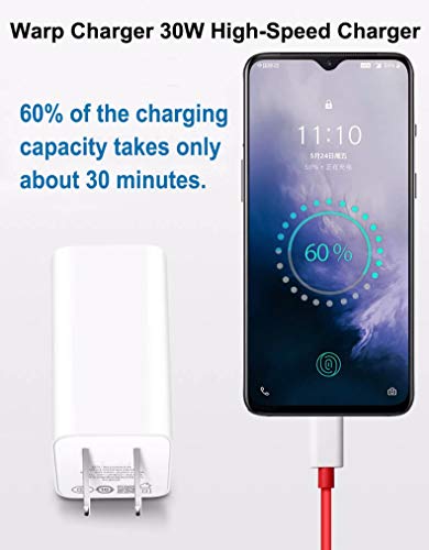 ChiChiFit Warp Charger,30W Quick Rapid Charge Power AC Wall Adapter [5V 6A] with USB-C Fast Charging Data Cable（3.3FT Compatible with OnePlus 8/7Pro/ 6T/ 6/ 5T/ 5/ 3T/ 3 (White)