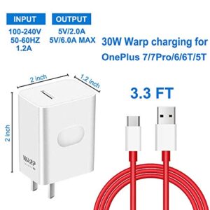 ChiChiFit Warp Charger,30W Quick Rapid Charge Power AC Wall Adapter [5V 6A] with USB-C Fast Charging Data Cable（3.3FT Compatible with OnePlus 8/7Pro/ 6T/ 6/ 5T/ 5/ 3T/ 3 (White)