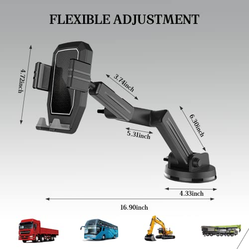 Auetrcls Truck Phone Holder Mount Heavy Duty Cell Phone Holder for Truck Windshield Dashboard,Super Suction Cup Compatible with Pickup Truck,Commercial Truck and All Phone