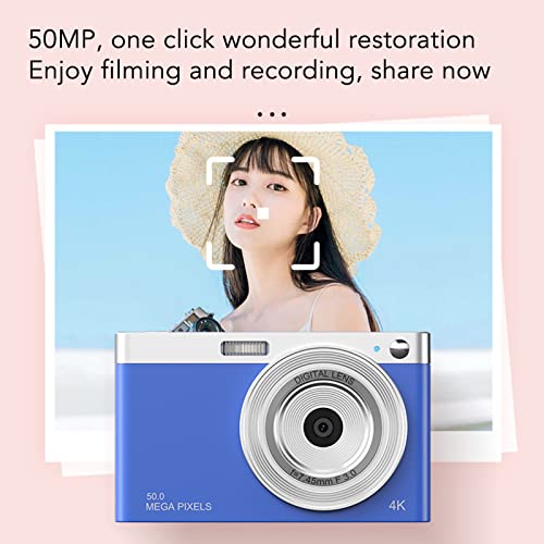Kids Digital Camera, 2.88in IPS HD Video Camera Beginners 4K Vlogging Camera Autofocus with 50MP 16X Zoom, Built in LED Fill Light, Rechargeable Students Pocket Camera, for Kids Student Gift(Blue)