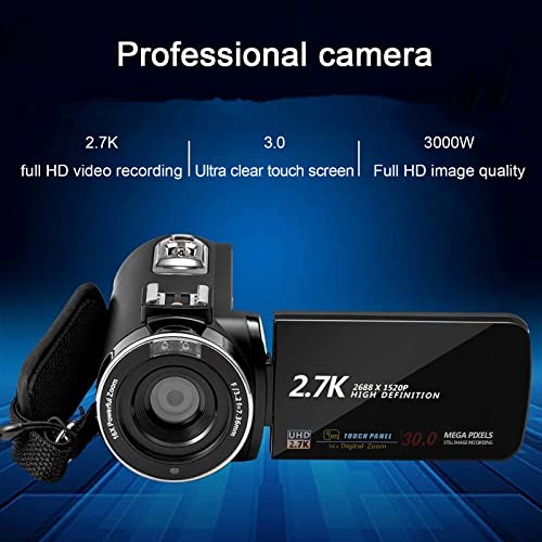 Xinsrenus 2.7K Ultra HD Digital Video Camera, 3.0-inch 270 ° Reversible IPS Touch-Control Screen DV, 16 Times Digital Zoom Double Intelligent Anti-Shake Camera with Remote Control