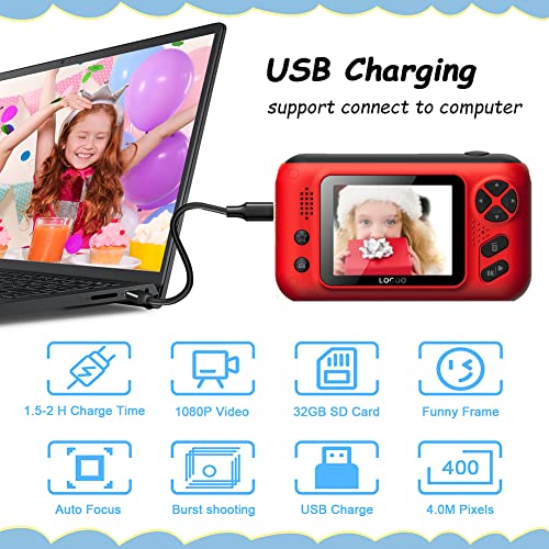 Akloker 2.4 Inch HD Screen Mini Kids Camera Birthday Gift Dual Lens Kids Digital Camera Mini Digital Camera with 32G Memory Card