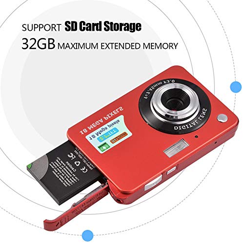 2.7 Inch Digital Video Camera, Mini Compact Digital HD Camera for Backpacking, 8X Automatically Digital Zoom, 5MP Full High Definition, Face Detection and Smile Capture Function, SD Card Storage(Red)