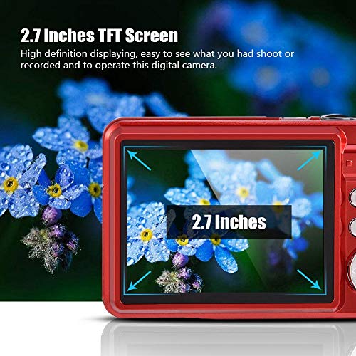 2.7 Inch Digital Video Camera, Mini Compact Digital HD Camera for Backpacking, 8X Automatically Digital Zoom, 5MP Full High Definition, Face Detection and Smile Capture Function, SD Card Storage(Red)