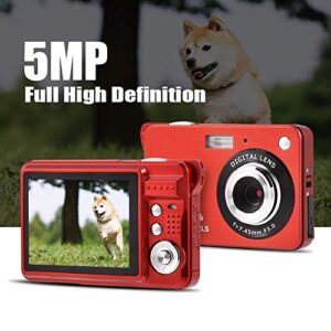 2.7 Inch Digital Video Camera, Mini Compact Digital HD Camera for Backpacking, 8X Automatically Digital Zoom, 5MP Full High Definition, Face Detection and Smile Capture Function, SD Card Storage(Red)