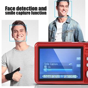 2.7 Inch Digital Video Camera, Mini Compact Digital HD Camera for Backpacking, 8X Automatically Digital Zoom, 5MP Full High Definition, Face Detection and Smile Capture Function, SD Card Storage(Red)