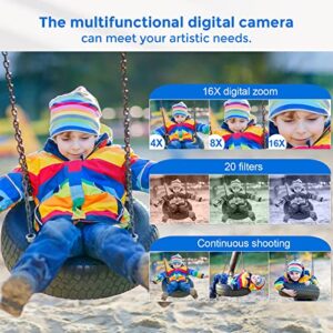Digital Camera, RUAHETIL Autofocus FHD 2.7K 48MP Vlogging Camera for Kids, 16X Zoom 2 Charging Modes Kids Compact Camera Point and Shoot Camera for Kids Teens Students（Black）