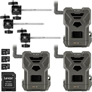 spypoint flex dual-sim cellular trail camera 33mp photos 1080p videos with sound and on-demand photo/video requests – gps enabled mount bundle with lexar 32gb micro sd card (3 pk)