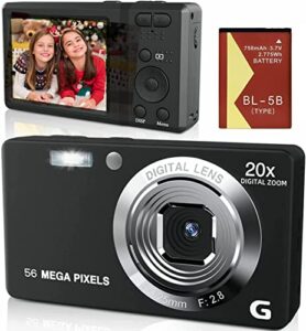 digital camera, 4k 56mp camera for kids, small digital camera, 20x digital zoom pocket camera