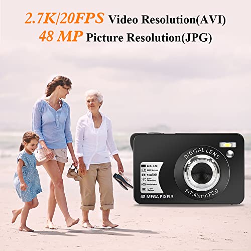 Digital Camera, 30MP 1080P Portable Point and Shoot Camera with SD Card, 2.7" TFT Screen Blogging Camera 8X Digital Zoom Slim Pocket Camera