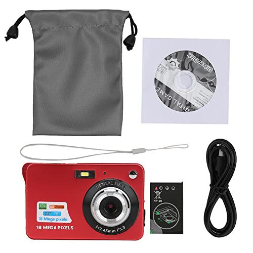 Nofaner Digital Camera, 8X Zoom Card Digital Camera 5 MP 2.7in LCD Display Maximum Support 32GB Memory Card Builtin Microphone Mini Digital Camera(red)