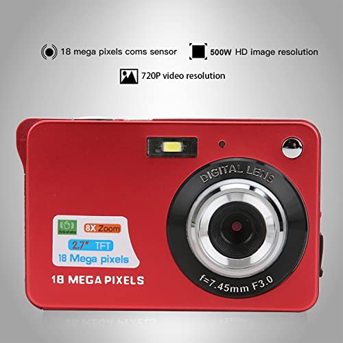 Nofaner Digital Camera, 8X Zoom Card Digital Camera 5 MP 2.7in LCD Display Maximum Support 32GB Memory Card Builtin Microphone Mini Digital Camera(red)