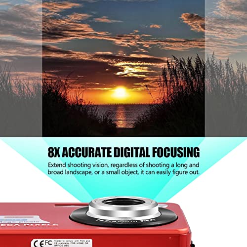 Nofaner Digital Camera, 8X Zoom Card Digital Camera 5 MP 2.7in LCD Display Maximum Support 32GB Memory Card Builtin Microphone Mini Digital Camera(red)