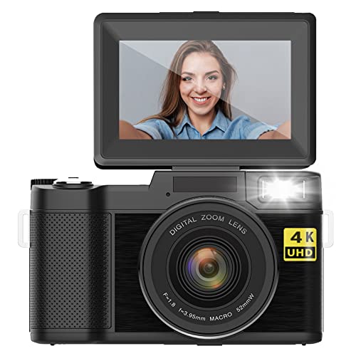 Digital Camera 4K 48MP Autofocus Full HD Vlogging Camera for YouTube Flip Screen Compact Camera for Beginners Teens Photography with Two Rechargeable Batteries