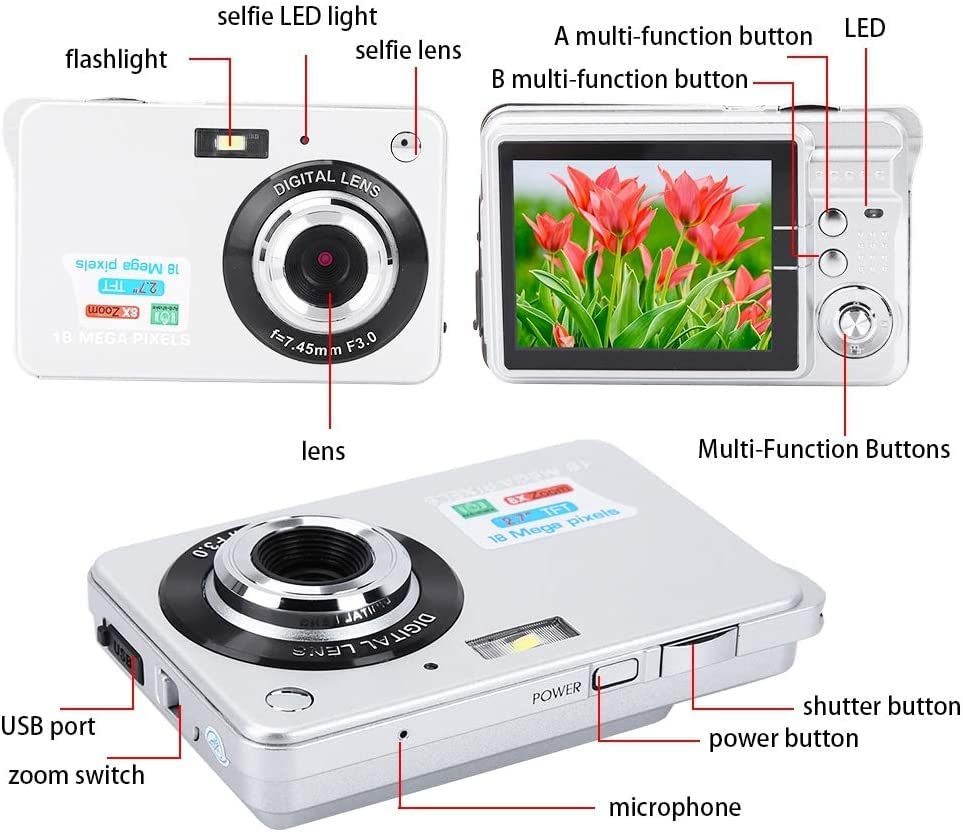 Digital Cameras for Photography Digital Video Camera, Full HD 1080P Video Recorder, 2.7" Screen Rechargeable Pocket Camera Built-in Microphone, Different Scene for Beginners