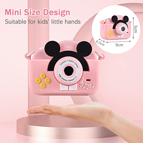 Wennzy Mini Cartoon Kids Digital Camera 1080P Digital Video Camera for Kids Dual Lens 2.0 Inch IPS Screen 4X Zoom Built-in Battery Cute Photo Frames Interesting Games with Neck Strap