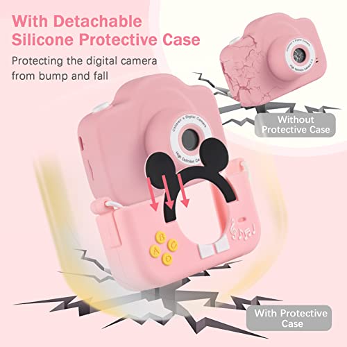 Wennzy Mini Cartoon Kids Digital Camera 1080P Digital Video Camera for Kids Dual Lens 2.0 Inch IPS Screen 4X Zoom Built-in Battery Cute Photo Frames Interesting Games with Neck Strap