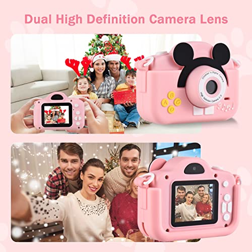 Wennzy Mini Cartoon Kids Digital Camera 1080P Digital Video Camera for Kids Dual Lens 2.0 Inch IPS Screen 4X Zoom Built-in Battery Cute Photo Frames Interesting Games with Neck Strap