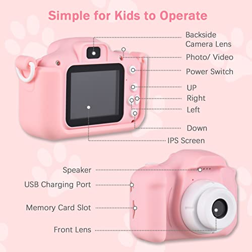 Wennzy Mini Cartoon Kids Digital Camera 1080P Digital Video Camera for Kids Dual Lens 2.0 Inch IPS Screen Built-in Battery Cute Photo Frames Featured Birthday for Boys Girls