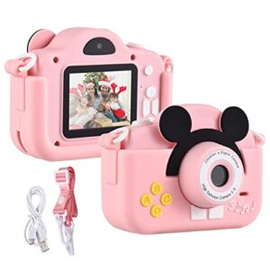 wennzy mini cartoon kids digital camera 1080p digital video camera for kids dual lens 2.0 inch ips screen 4x zoom built-in battery cute photo frames interesting games with neck strap