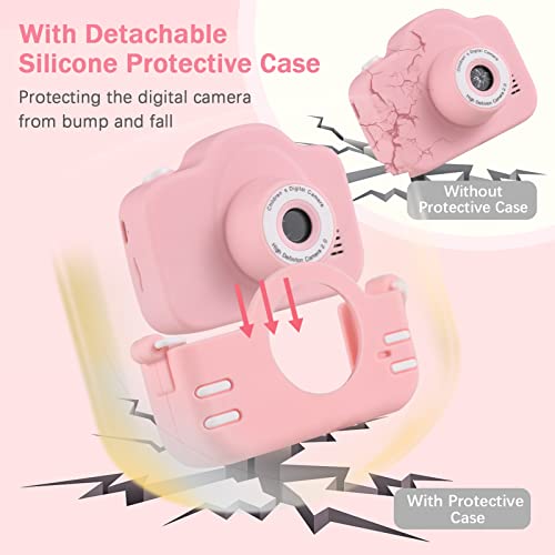 Wennzy Mini Cartoon Kids Digital Camera 1080P Digital Video Camera for Kids Dual Lens 2.0 Inch IPS Screen 4X Zoom Built-in Battery, Perfect Birthday for Boys Girls