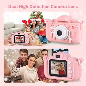 Wennzy Mini Cartoon Kids Digital Camera 1080P Digital Video Camera for Kids Dual Lens 2.0 Inch IPS Screen Built-in Battery Cute Photo Frames Featured Birthday for Boys Girls