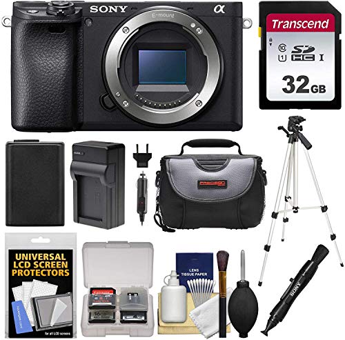 Sony Alpha A6400 4K Wi-Fi Digital Camera Body with 32GB Card + Battery + Charger + Case + Tripod + Kit