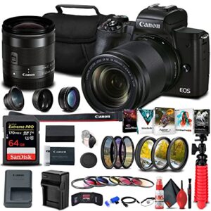 canon eos m50 mark ii mirrorless camera with ef-m 18-150mm is stm lens (4728c001) ef-m 11-22mm f/4-5.6 is stm lens (7568b002) + 64gb memory card + color filter kit + more (renewed)