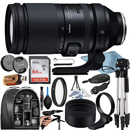 Tamron 150-500mm f5-6.7 Di III VC VXD Lens for Sony E Mount Full Frame Mirrorless Camera with 64GB SanDisk Memory Card + Tripod + Backpack + A-Cell Accessory Bundle