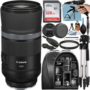 canon rf 600mm f/11 is stm super telephoto lens with sandisk 128gb memory sd card + backpack + a-cell accessory bundle for mirrorless cameras
