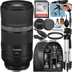 canon rf 600mm f/11 is stm super telephoto lens with sandisk 64gb memory sd card + backpack + a-cell accessory bundle for mirrorless cameras