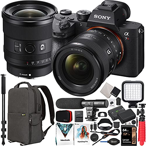 Sony a7R III Mirrorless Full Frame Camera Body + 20mm F1.8 G Lens FE Large Aperture Wide Angle SEL20F18G ILCE-7RM3A/B Bundle with Deco Gear Backpack + Microphone + LED + Monopod and Accessories Kit