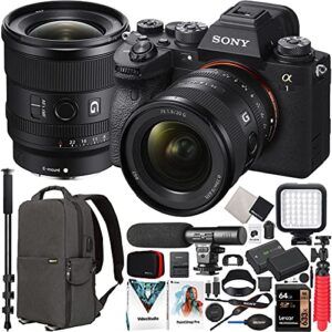 sony alpha 1 full frame mirrorless camera body + 20mm f1.8 g lens fe large aperture wide angle sel20f18g ilce-1/b bundle with deco gear backpack + microphone + led + monopod and accessories kit