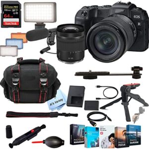 als variety eos rp mirrorless digital camera with rf 24-105mm f/4-7.1 stm lens bundle + 1 shot-gun microphone + led always on light+ 64gb extreme speed card, gripod, case, and more (26pc video bundle)