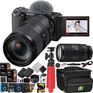 sony zv-e10 mirrorless alpha aps-c vlog camera body and 70-350mm f4.5-6.3 g oss super-telephoto lens sel70350g ilczv-e10/b black bundle with deco gear case, extra battery, photo video accessories kit