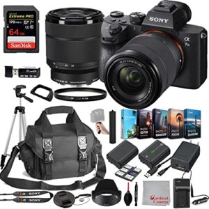 sony a7 iii mirrorless digital camera 24mp w/ 28-70mmmm lens ilce7m3k/b + spare battery + sandisk 64gb extreme pro sdxc uhs-i / v30 / u3 / class 10, 170 mb/s memory card + more (28pc bundle)