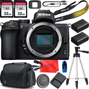 nikon z50 mirrorless camera body only camera bundle + accessories (64gb additional memory, extra battery, tripod, gadget bag and more) (renewed)