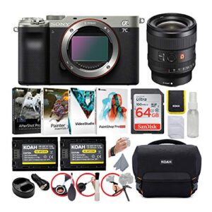 sony alpha a7c full-frame compact mirrorless camera (silver) bundle with fe 24mm f/1.4 gm lens (6 items)