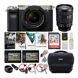 sony alpha a7c full-frame compact mirrorless camera (silver) bundle with fe 28-60mm and 24-105mm f/4 g oss lens (6 items)