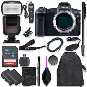canon eos r mirrorless digital camera body only kit with professional ttl flash, prot backpack, 64gb memory, universal timer remote control, spare lp-e6 battery (15 items) (renewed)