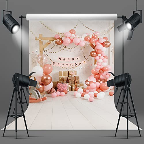 Imirell Baby Girl Birthday Backdrop 5Wx7H Feet Pink Balloons Gifts Sweet Princess Little Girl Birthday Party Photography Backgrounds Decorations Banners Photo Shoot Decor Props Fabric