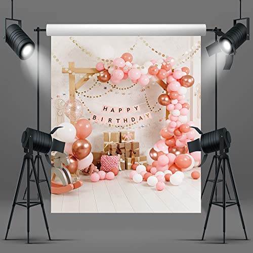 Imirell Baby Girl Birthday Backdrop 5Wx7H Feet Pink Balloons Gifts Sweet Princess Little Girl Birthday Party Photography Backgrounds Decorations Banners Photo Shoot Decor Props Fabric