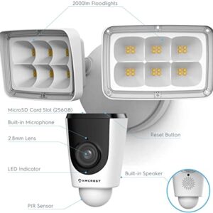 Amcrest Floodlight Camera, Smart Home 1080P Security Outdoor Camera Wireless WiFi with Flood Light, Built-in Siren Alarm, 114° View, IP65 Waterproof, MicroSD & Cloud Storage, ASH26-W