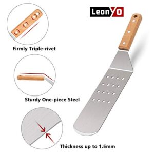 Griddle Accessories Set of 10, Leonyo Stainless Steel Grill Griddle Metal Spatula for Cast Iron Flat Top Teppanyaki Hibachi Cooking, Carry Bag, Heavy Duty Chef Gift, Melting Dome