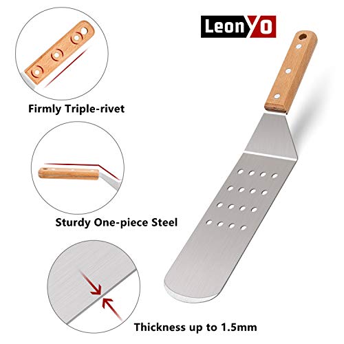 Griddle Accessories Set of 10, Leonyo Stainless Steel Grill Griddle Metal Spatula for Cast Iron Flat Top Teppanyaki Hibachi Cooking, Carry Bag, Heavy Duty Chef Gift, Melting Dome