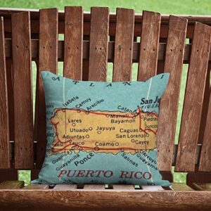 Puerto Rico Map Outdoor Throw Pillow Covers Waterproof 18x18in Nautical Map Accent Pillow Covers Farmhouse Outdoor Garden Decoration for Patio Tent Couch