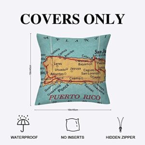 Puerto Rico Map Outdoor Throw Pillow Covers Waterproof 18x18in Nautical Map Accent Pillow Covers Farmhouse Outdoor Garden Decoration for Patio Tent Couch