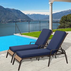 BPS Outdoor Lounger Cushion 72''L x 22''W x 3.5”H Patio Furniture Chair Seat Cushion Olifen Fabric Slipcover Sponge Foam - Set of 2