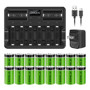 taken 16 pack cr123a 3.7v 750mah [ can be recharged ] batteries and charger for arlo cameras (vmc3030/vmk3200/vms3330/3430/3530), flashlight, microphone