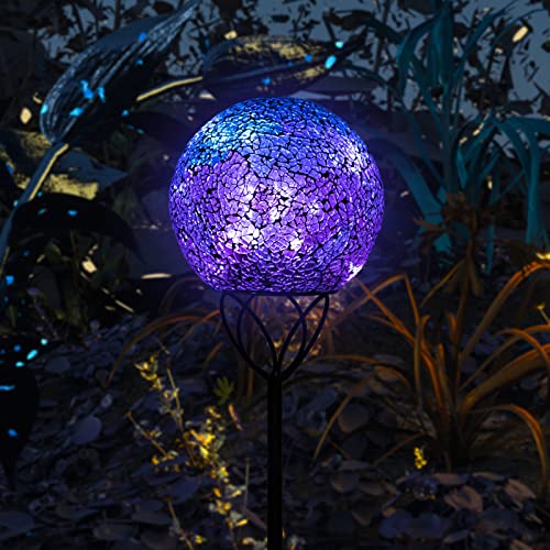 VCUTEKA Solar Lights Outdoor Garden Decor Mosaic Solar Garden Lights Waterproof Glass Ball LED Pathway Stake Light for Landscape Lawn Patio Yard Decoration Purple 6 inch